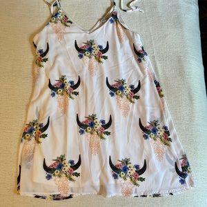 white tie shoulder dress with flower horns